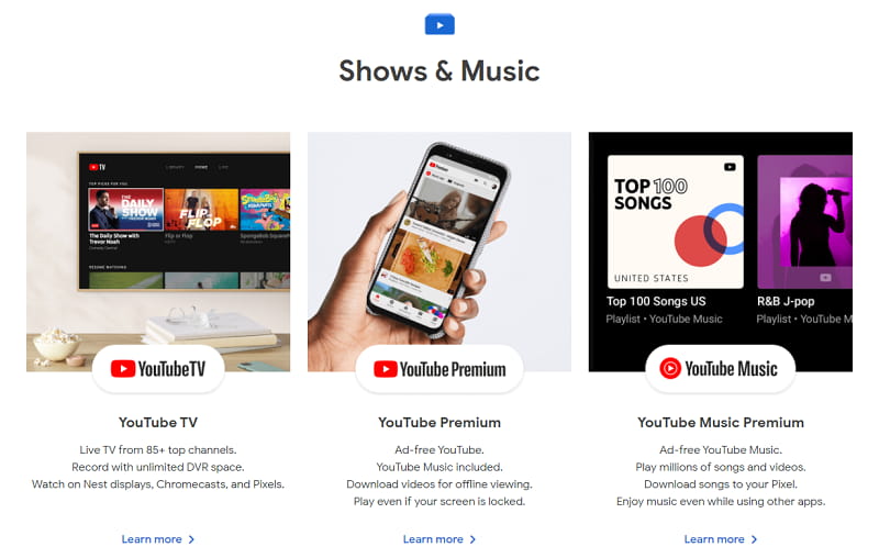 Shows & Music - Google Store: subscriptions